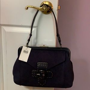 Via Spiga Dark Purple Suede Top-Handle Satchel